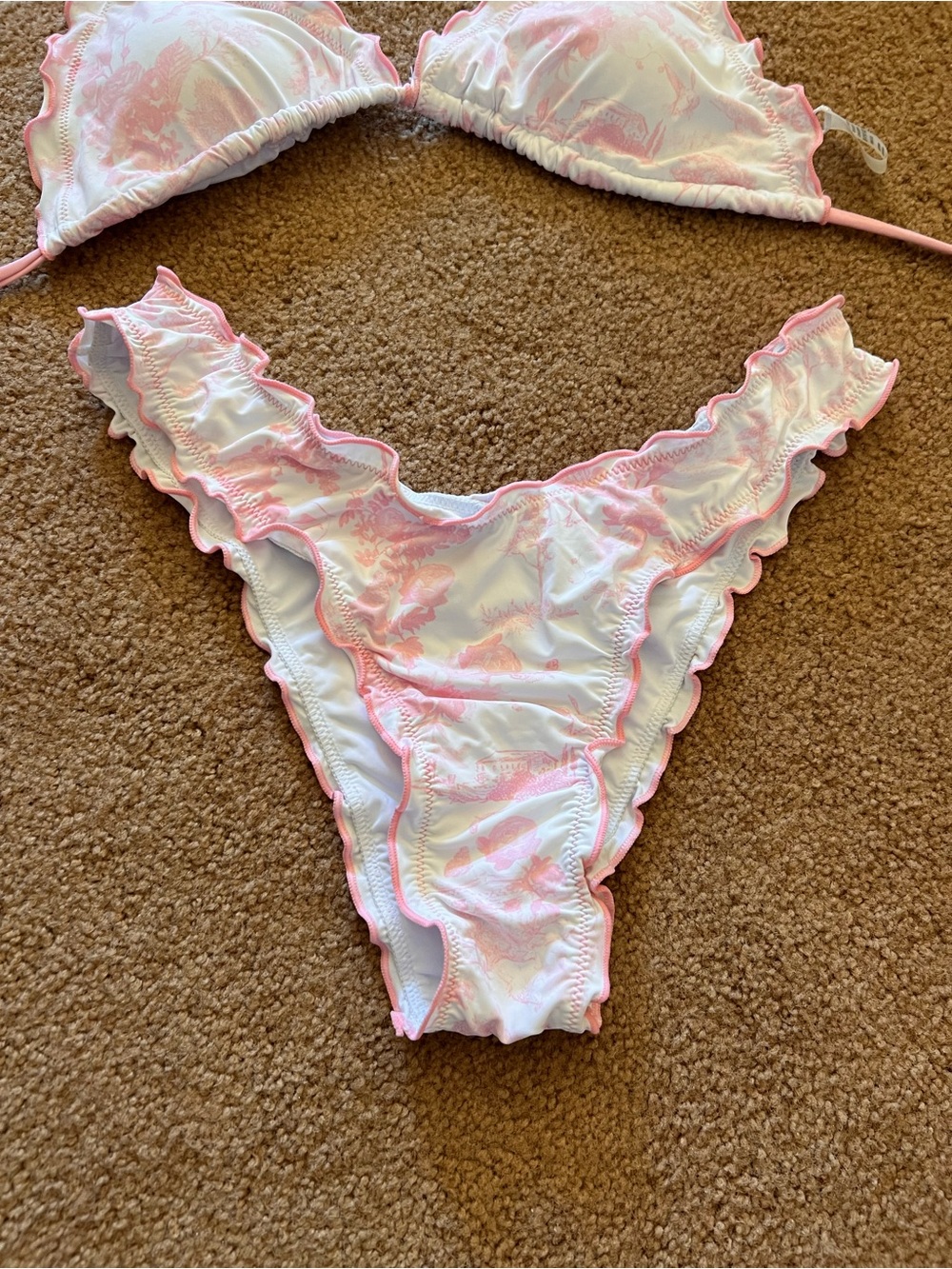 Endless Summer Brand New White and Pink Bikini Set with Ruffled Trim
